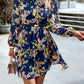 Boho Floral Print Round Neck Smocked Top Layered Dress