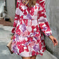 Boho Floral Print Round Neck Smocked Top Layered Dress