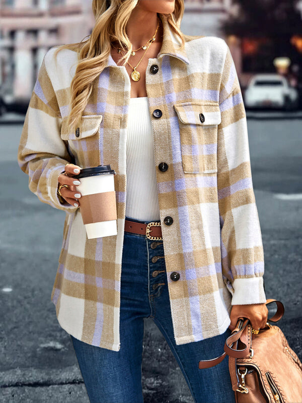Boho Khaki Plaid Soft Flannel Shirt Jacket Shacket
