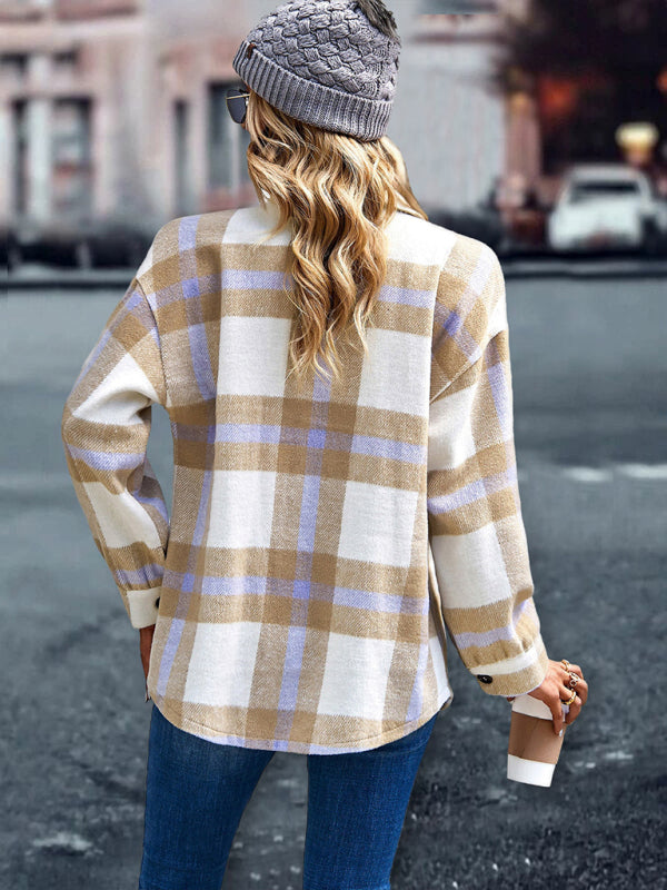 Boho Khaki Plaid Soft Flannel Shirt Jacket Shacket