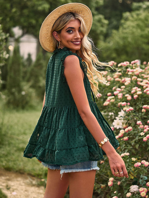 Boho Swiss Dot V-Neck Flutter Sleeves Babydoll Top