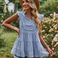 Boho Swiss Dot V-Neck Flutter Sleeves Babydoll Top