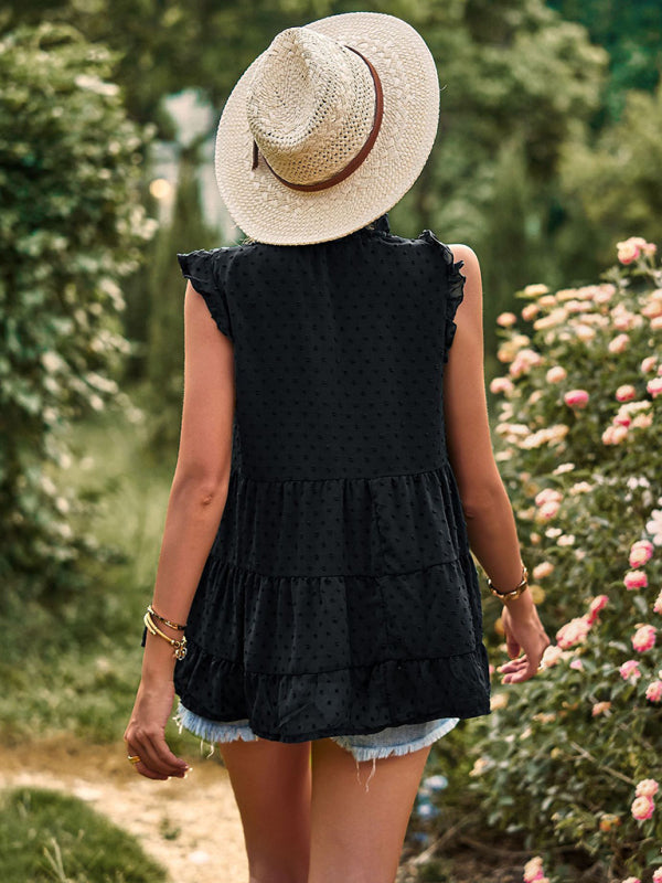 Boho Swiss Dot V-Neck Flutter Sleeves Babydoll Top