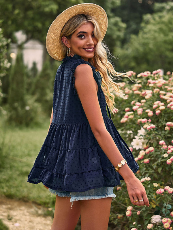 Boho Swiss Dot V-Neck Flutter Sleeves Babydoll Top