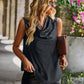 Boho Cowlneck Sleeveless Leopard Print Blouse