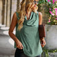 Boho Cowlneck Sleeveless Leopard Print Blouse