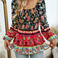 Bohemian Women's Fall Off the Shoulder Floral Square Neck Long Sleeve Top