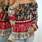 Bohemian Women's Fall Off the Shoulder Floral Square Neck Long Sleeve Top