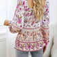 Bohemian Women's Fall Off the Shoulder Floral Square Neck Long Sleeve Top