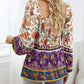 Bohemian Women's Fall Off the Shoulder Floral Square Neck Long Sleeve Top