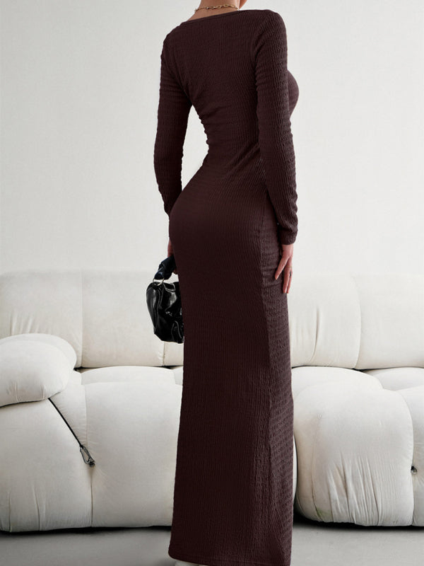 Boho Sexy Fit Square Neck Long Sleeve Maxi Dress