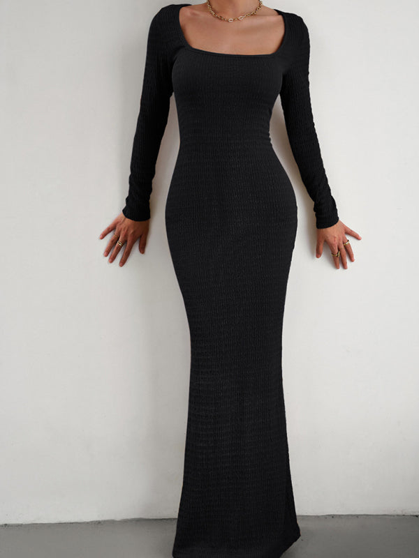 Boho Sexy Fit Square Neck Long Sleeve Maxi Dress