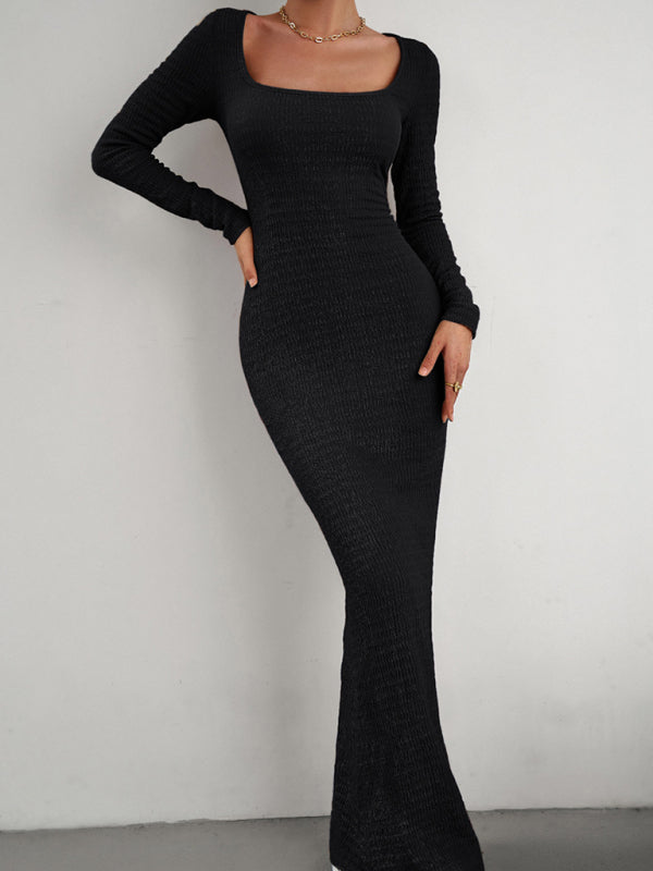 Boho Sexy Fit Square Neck Long Sleeve Maxi Dress