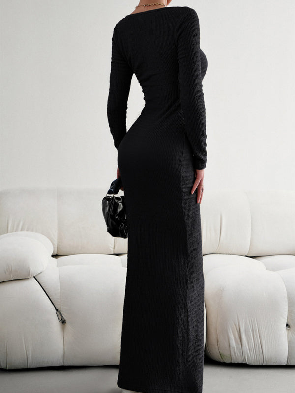 Boho Sexy Fit Square Neck Long Sleeve Maxi Dress