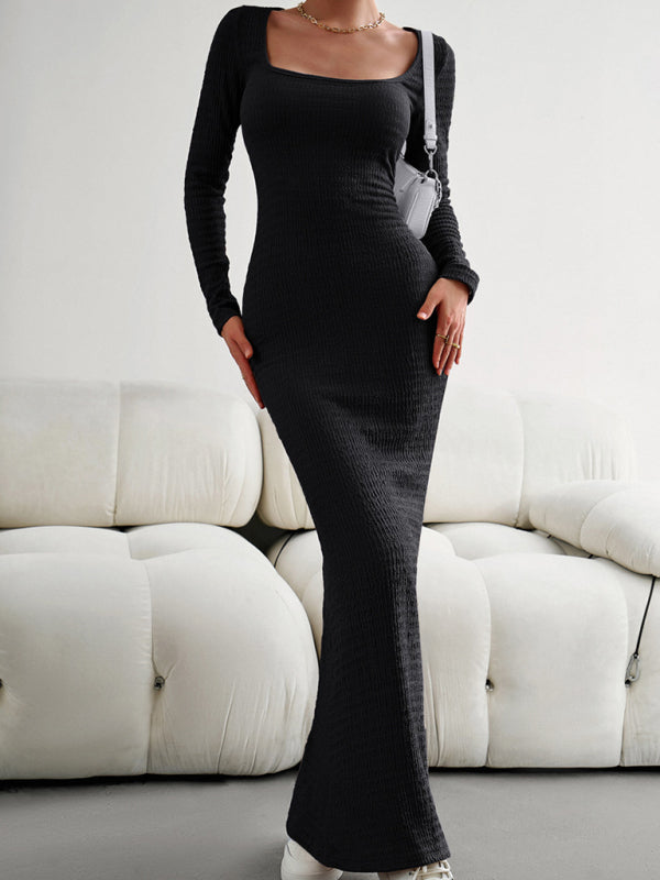 Boho Sexy Fit Square Neck Long Sleeve Maxi Dress