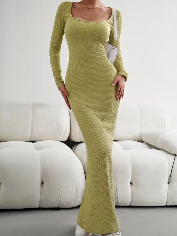 Boho Sexy Fit Square Neck Long Sleeve Maxi Dress