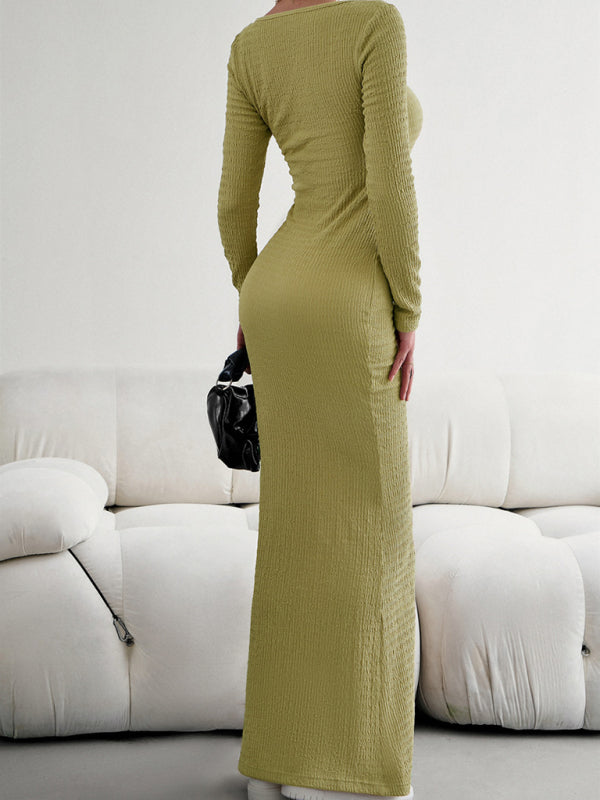 Boho Sexy Fit Square Neck Long Sleeve Maxi Dress