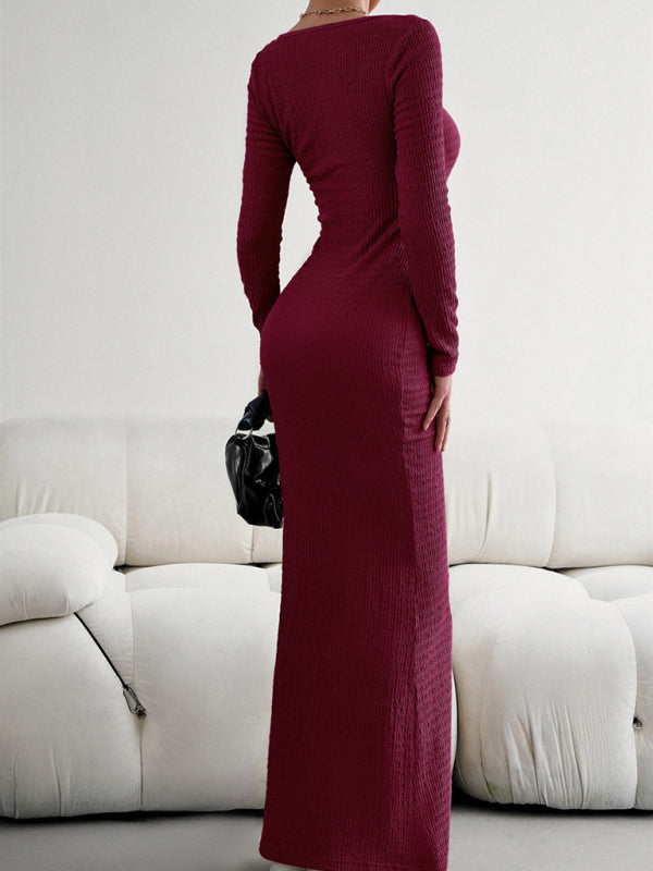 Boho Sexy Fit Square Neck Long Sleeve Maxi Dress
