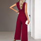 Bohemian Sleeveless Surplice Neck Career Jumpsuit