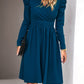 Boho Womens Solid Color V-neck Long Puff Sleeve Dress