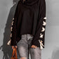 Bohemian Exposed Seam Loose Neck Lace Up Bell Sleeve Pullover