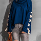 Bohemian Exposed Seam Loose Neck Lace Up Bell Sleeve Pullover