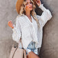 Bohemian Oxford Stripe Oversized Balloon Sleeve Shirt