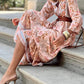 Bohemian Peachy Pink Floral Maxi Empire Waist Dress