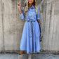 Boho Country Western Denim High Waist Flare Midi Dress