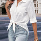 Boho Career Women's Solid Color Long-Sleeved White Blouse