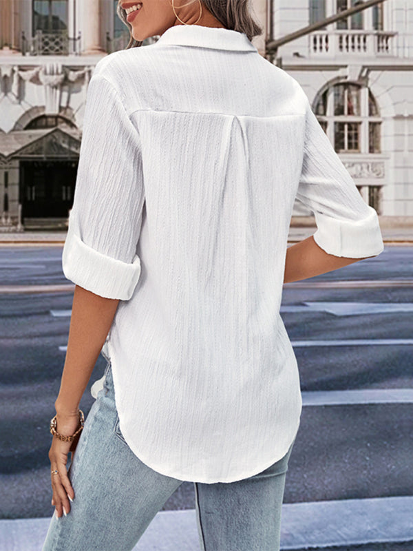 Boho Career Women's Solid Color Long-Sleeved White Blouse