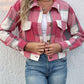 Boho Women's Plaid Pocket Long Sleeved Shirt Jacket