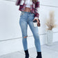 Boho Women's Plaid Pocket Long Sleeved Shirt Jacket