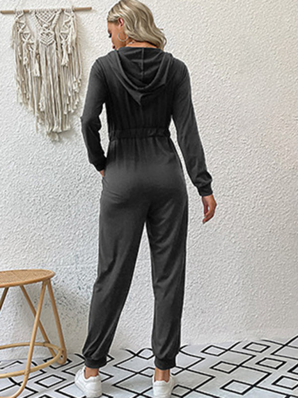 Boho Long Sleeve Half Zip Workwear Fall Jumpsuit