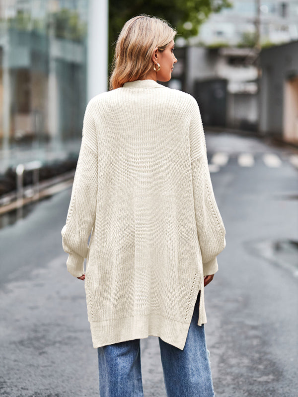 Boho Women's Solid Color Loose Knitted Cardigan Sweater with Pockets