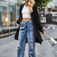 Boho Women's Solid Color Loose Knitted Cardigan Sweater with Pockets
