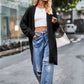 Boho Women's Solid Color Loose Knitted Cardigan Sweater with Pockets