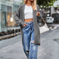 Boho Women's Solid Color Loose Knitted Cardigan Sweater with Pockets