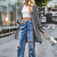 Boho Women's Solid Color Loose Knitted Cardigan Sweater with Pockets