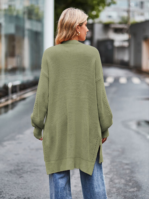 Boho Women's Solid Color Loose Knitted Cardigan Sweater with Pockets