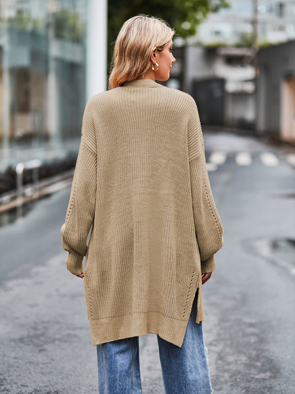 Boho Women's Solid Color Loose Knitted Cardigan Sweater with Pockets
