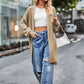 Boho Women's Solid Color Loose Knitted Cardigan Sweater with Pockets