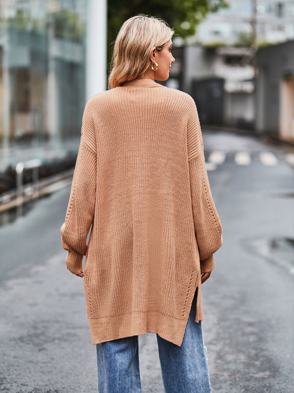 Boho Women's Solid Color Loose Knitted Cardigan Sweater with Pockets