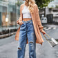 Boho Women's Solid Color Loose Knitted Cardigan Sweater with Pockets