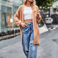 Boho Women's Solid Color Loose Knitted Cardigan Sweater with Pockets