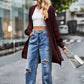 Boho Women's Solid Color Loose Knitted Cardigan Sweater with Pockets