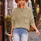 Boho Dolman Sleeve Solid Color Pocket Pullover Sweater