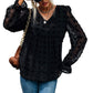 Bohemian Black Swiss Dot V-Neck Long Sleeve Blouse