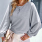 Boho Casual Lantern Sleeve Button Neck Long Sleeve Top