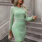 Boho Ribbed Knit Striped Pullover Mini Sweater Dress